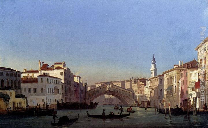 The Rialto Bridge, Venice painting - Ippolito Caffi The Rialto Bridge, Venice art painting